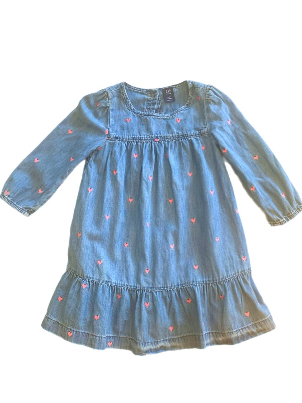 GAP Light Blue Denim Dress with Pink Heart Embroidery